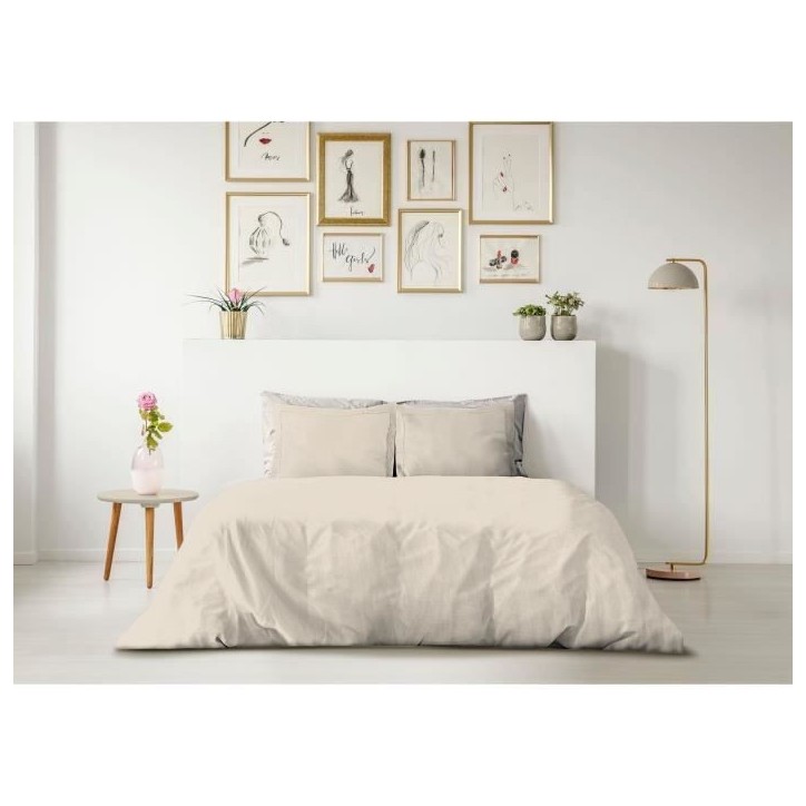 PARURE DE COUETTE LOVELY HOME - 240x260 cm - 100% COTON - BEIGE CREME