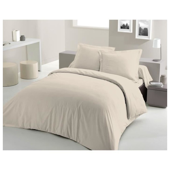PARURE DE COUETTE LOVELY HOME - 240x260 cm - 100% COTON - BEIGE CREME