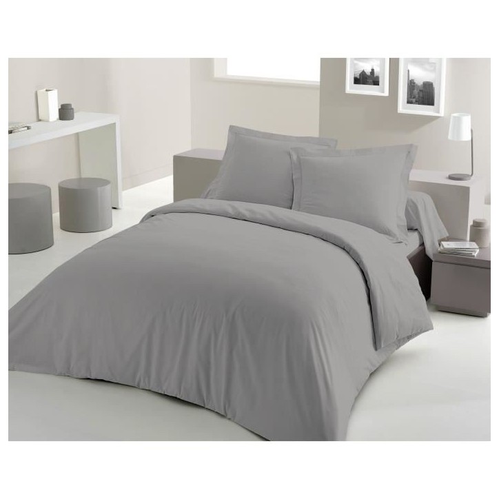PARURE DE COUETTE LOVELY HOME - 240x260 cm - 100% COTON - GRIS CLAIR