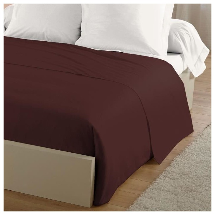 Drap plat - LOVELY HOME - 100% coton - 240 x 300 cm - Marron