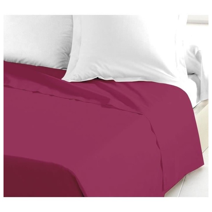 LOVELY HOME Drap Plat 100% coton 180x290 cm - 1 personne - Fuchsia
