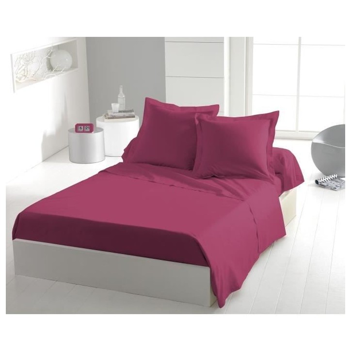 LOVELY HOME Drap Plat 100% coton 180x290 cm - 1 personne - Fuchsia