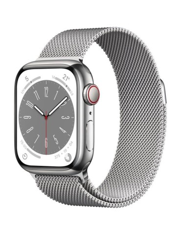 Apple Watch Series 8 GPS + Cellular - 41mm - Boîtier Silver Stainless Steel - Bracelet Silver Milanese Loop