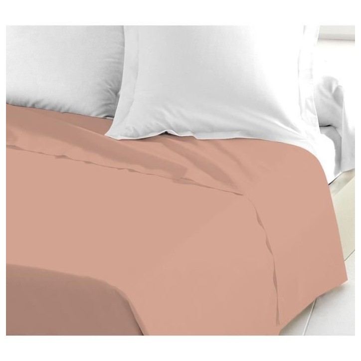 Drap plat - LOVELY HOME - 100% coton - 240 x 300 cm - Rose