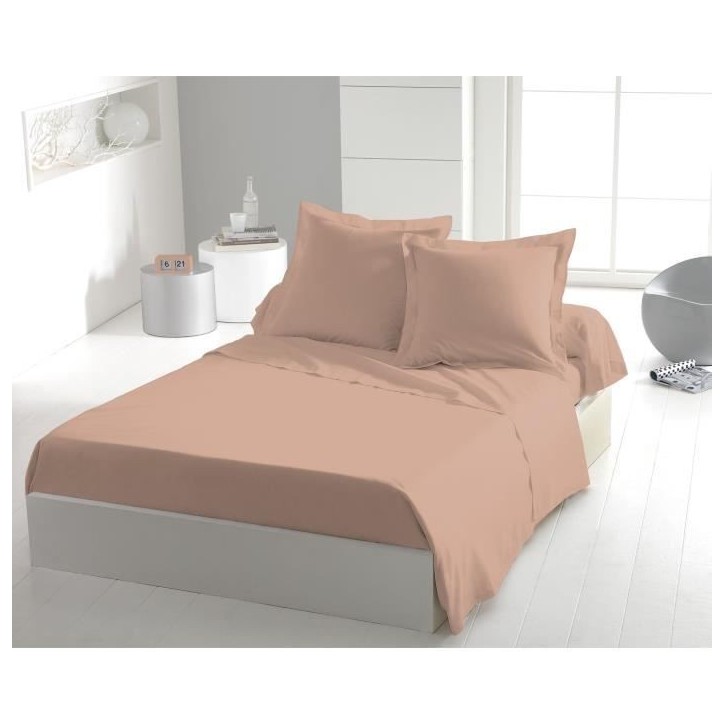 Drap plat - LOVELY HOME - 100% coton - 240 x 300 cm - Rose