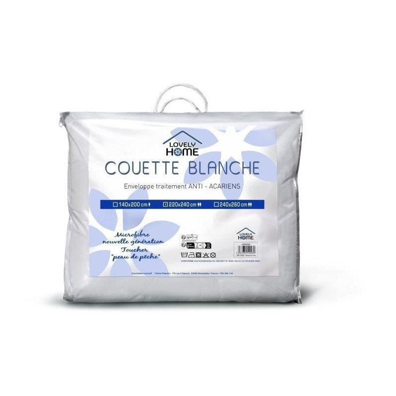 Couette 240 x 260 cm - LOVELY HOME - Chaude - 450 g/m² - Anti-acarien Couette 240 x 260 cm - LOVELY HOME - Chaude - 450 g/m² - Anti-acarien