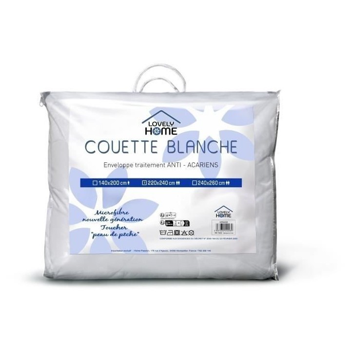 Couette 220 x 240 cm - LOVELY HOME - Légere - 280 g/m² - Anti-acariens - 2 personnes - Blanc Couette 220 x 240 cm - LOVELY HOME - Légere - 280 g/m² - Anti-acariens - 2 personnes - Blanc