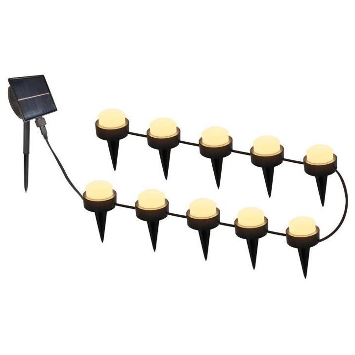 10 mini-spots lumineux solaires a piquer - LUMISKY - SOLIRAY - 12 m - LED blanc chaud - Balisage allée
