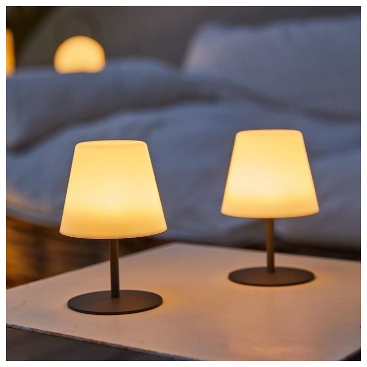 Pack de 2 Lampes de table sans fil - LUMISKY - TWINS - H16 cm - Pied en acier gris - LED blanc chaud et blanc