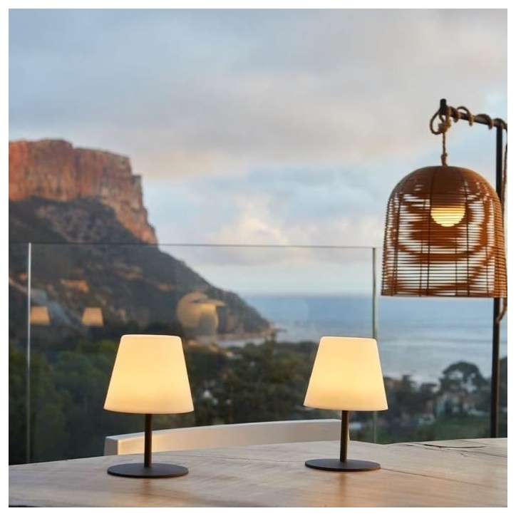 Pack de 2 Lampes de table sans fil - LUMISKY - TWINS - H16 cm - Pied en acier gris - LED blanc chaud et blanc
