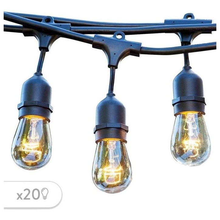 Guirlande lumineuse extérieur - LUMISKY - MAFY 20 LIGHT - 10 m - 20 ampoules a filament vintage - E27 - LED blanc chaud Guirlande lumineuse extérieur - LUMISKY - MAFY 20 LIGHT - 10 m - 20 ampoules a filament vintage - E27 - LED blanc chaud