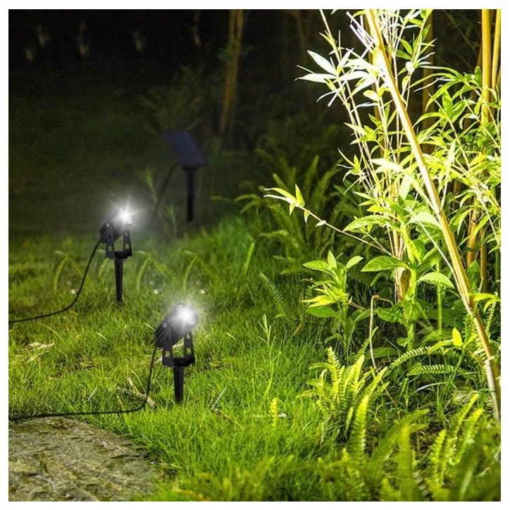 Doubles spots solaires 2 en 1 a piquer ou a fixer - LUMISKY - ROUNDY - H27 cm - LED blanc froid Doubles spots solaires 2 en 1 a piquer ou a fixer - LUMISKY - ROUNDY - H27 cm - LED blanc froid