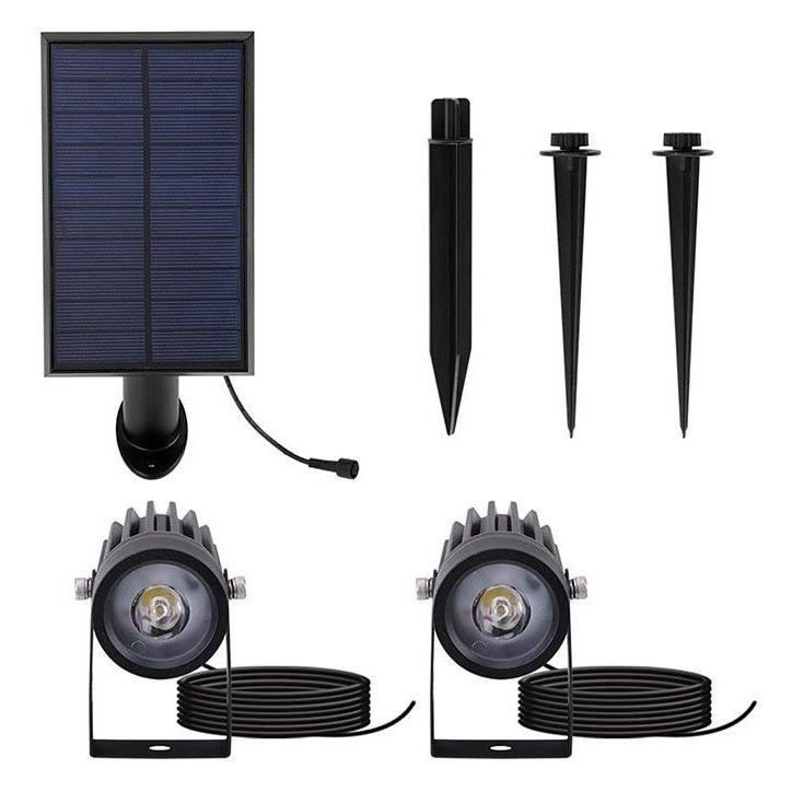 Doubles spots solaires 2 en 1 a piquer ou a fixer - LUMISKY - ROUNDY - H27 cm - LED blanc froid Doubles spots solaires 2 en 1 a piquer ou a fixer - LUMISKY - ROUNDY - H27 cm - LED blanc froid