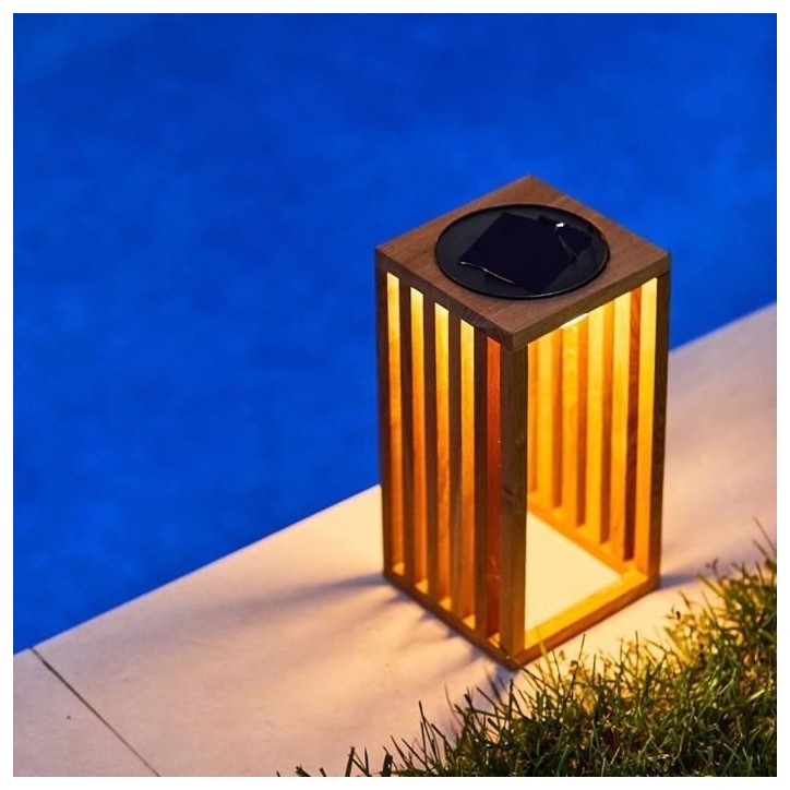 Lanterne solaire décorative - LUMISKY - CHENNAI - H30 cm - En bois teck massif - LED blanc chaud Lanterne solaire décorative - LUMISKY - CHENNAI - H30 cm - En bois teck massif - LED blanc chaud