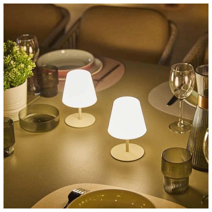 Set de 2 lampes de table sans fil - LUMISKY - TWINS - Cream - H16 cm - LED