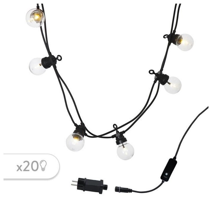 Guirlande lumineuse extérieure connectable Party Clear - LUMI JARDIN - 20 globes guinguette LED - Blanc chaud