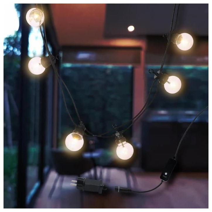 Guirlande lumineuse extérieure connectable Party Clear - LUMI JARDIN - 20 globes guinguette LED - Blanc chaud