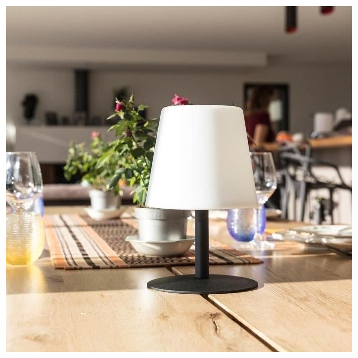 Lampe de table sans fil - LUMISKY - STANDY MINI Dark - H25 cm - Pied en acier noir - LED blanc chaud et blanc Lampe de table sans fil - LUMISKY - STANDY MINI Dark - H25 cm - Pied en acier noir - LED blanc chaud et blanc