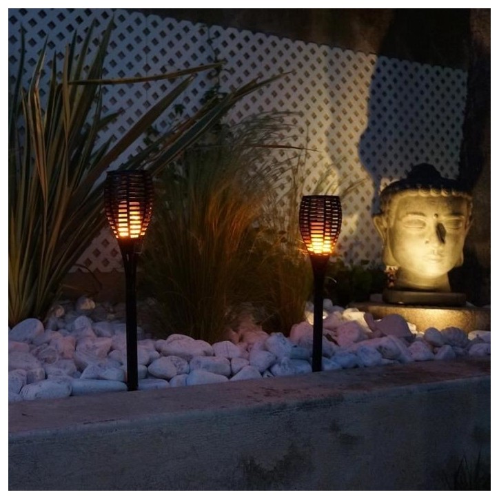 Lot de 2 mini torches solaires Maity Sun - LUMI JARDIN - LED - H 70 cm - Blanc chaud Lot de 2 mini torches solaires Maity Sun - LUMI JARDIN - LED - H 70 cm - Blanc chaud