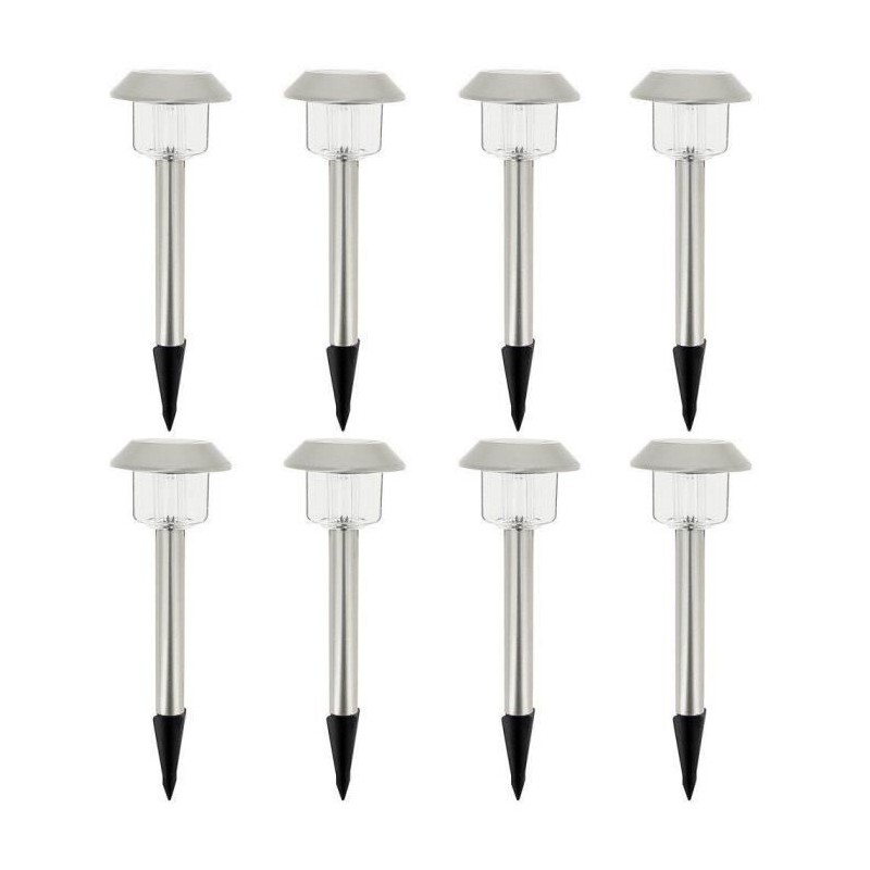 Lot de 8 balises solaires LED blanc froid - ALESIA - LUMISKY - Métal Lot de 8 balises solaires LED blanc froid - ALESIA - LUMISKY - Métal