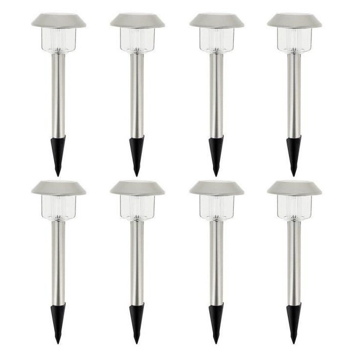 Lot de 8 balises solaires LED blanc froid - ALESIA - LUMISKY - Métal - Extérieur Lot de 8 balises solaires LED blanc froid - ALESIA - LUMISKY - Métal - Extérieur
