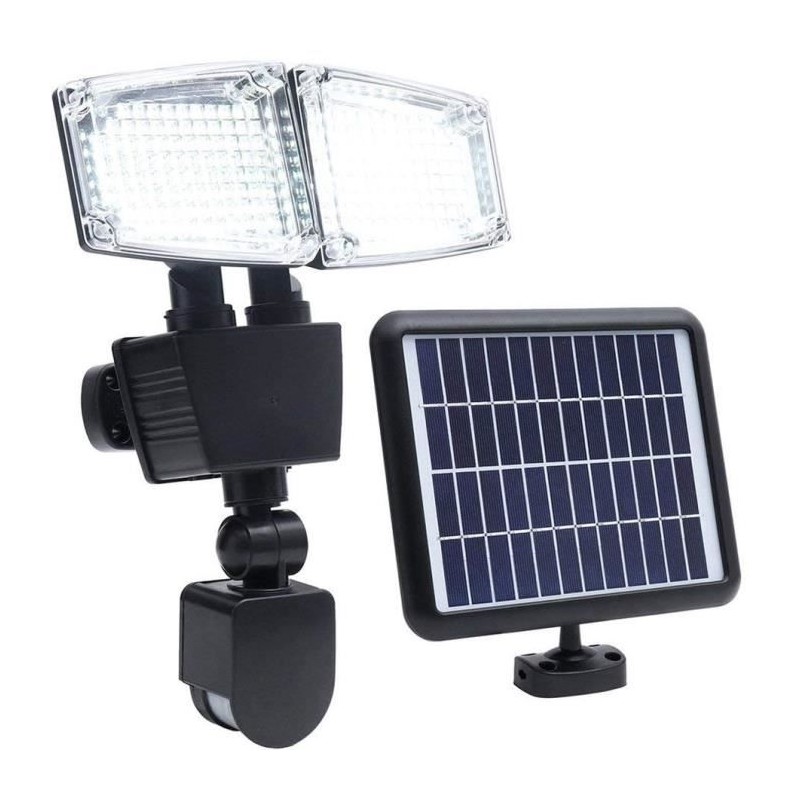 Projecteur solaire 2 tetes LED Douglas H23cm avec détecteur de mouvem Projecteur solaire 2 tetes LED Douglas H23cm avec détecteur de mouvem