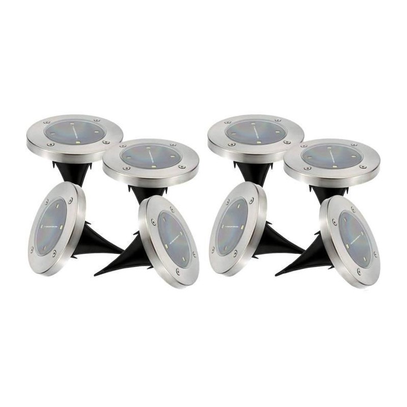 Lot de 8 spots solaires ronds inox encastrable ou a piquer - LUMISKY - Lot de 8 spots solaires ronds inox encastrable ou a piquer - LUMISKY -