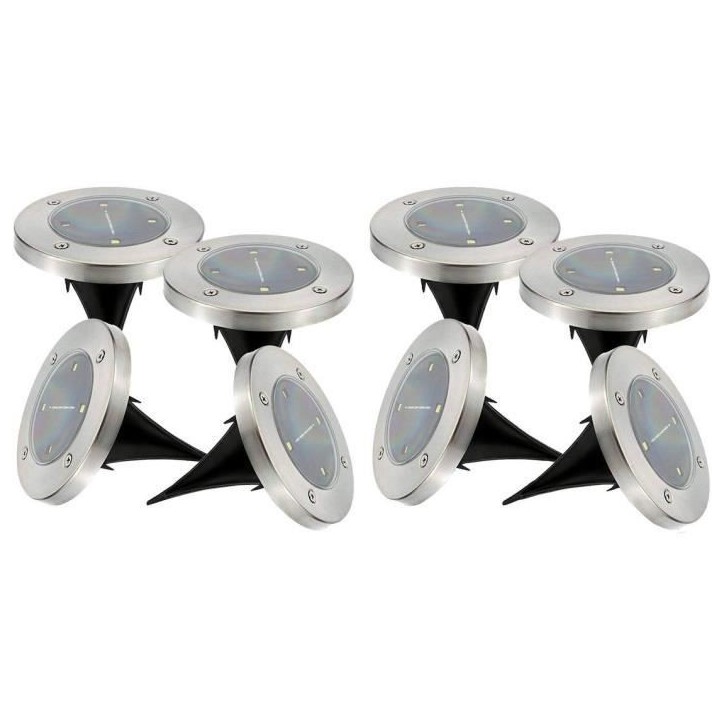 Lot de 8 spots solaires ronds inox encastrable ou a piquer - LUMISKY - DECKY - LED blanc froid - Ø12 cm Lot de 8 spots solaires ronds inox encastrable ou a piquer - LUMISKY - DECKY - LED blanc froid - Ø12 cm