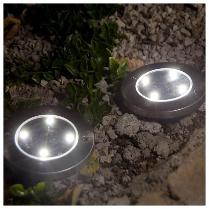 Lot de 8 spots solaires ronds inox encastrable ou a piquer - LUMISKY - DECKY - LED blanc froid - Ø12 cm Lot de 8 spots solaires ronds inox encastrable ou a piquer - LUMISKY - DECKY - LED blanc froid - Ø12 cm