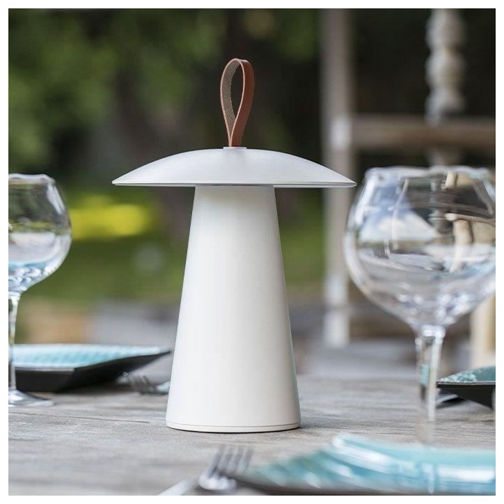 Lampe de table sans fil - LUMISKY - FUNGY - H29 cm - Aluminium - Anse en cuir - LED blanc chaud Lampe de table sans fil - LUMISKY - FUNGY - H29 cm - Aluminium - Anse en cuir - LED blanc chaud