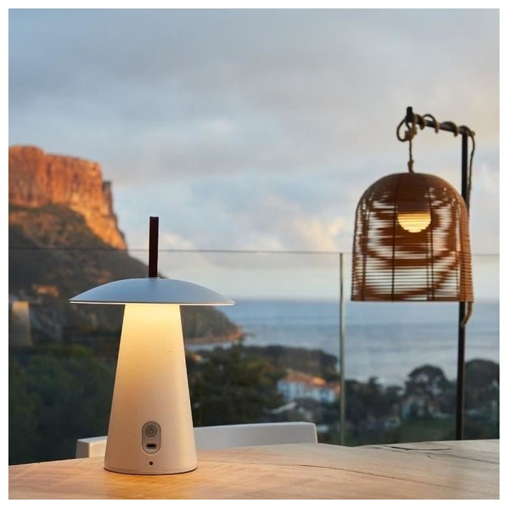 Lampe de table sans fil - LUMISKY - FUNGY - H29 cm - Aluminium - Anse en cuir - LED blanc chaud Lampe de table sans fil - LUMISKY - FUNGY - H29 cm - Aluminium - Anse en cuir - LED blanc chaud