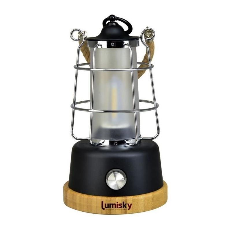 Lanterne sans fil - LUMISKY - WILDY - H23 cm - Anse en corde - LED bla