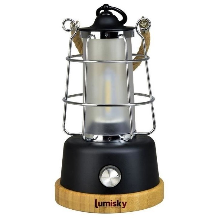 Lanterne sans fil - LUMISKY - WILDY - H23 cm - Anse en corde - LED blanc chaud et dimmable Lanterne sans fil - LUMISKY - WILDY - H23 cm - Anse en corde - LED blanc chaud et dimmable