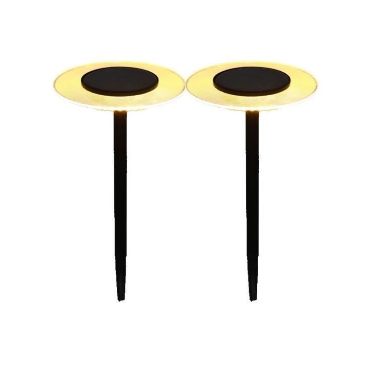 Lot de 2 balises solaires a piquer - LUMISKY - UFO - H35 cm - LED blanc chaud Lot de 2 balises solaires a piquer - LUMISKY - UFO - H35 cm - LED blanc chaud
