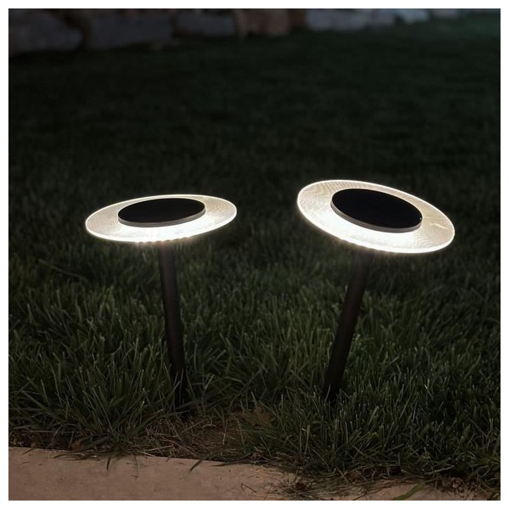 Lot de 2 balises solaires a piquer - LUMISKY - UFO - H35 cm - LED blanc chaud Lot de 2 balises solaires a piquer - LUMISKY - UFO - H35 cm - LED blanc chaud