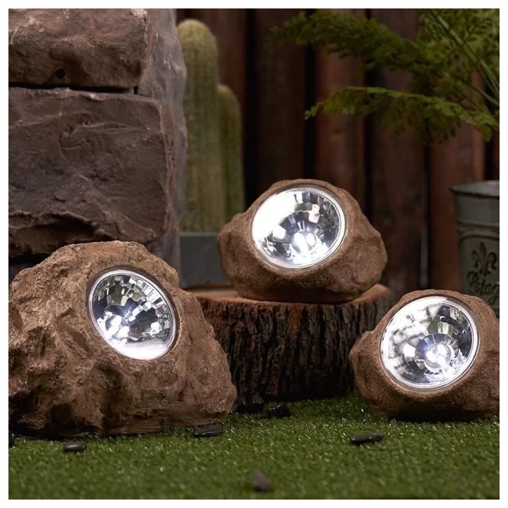 Lot de 3 rochers solaires de jardin a poser - LUMISKY - ROCKY BROWN - 14 et 9 cm - Balisage - LED blanc Lot de 3 rochers solaires de jardin a poser - LUMISKY - ROCKY BROWN - 14 et 9 cm - Balisage - LED blanc