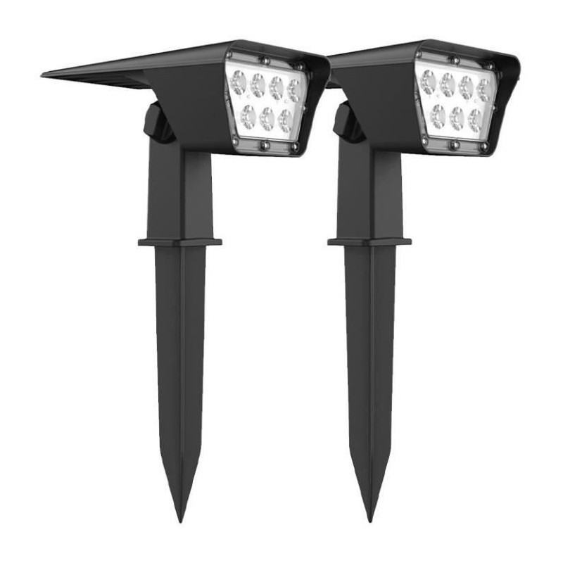 Lot de 2 spots solaires projecteur 2 en 1 a piquer ou a fixer - LUMISK