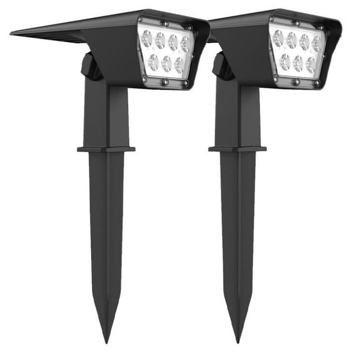 Lot de 2 spots solaires projecteur 2 en 1 a piquer ou a fixer - LUMISKY - CURTIS - H31.5 cm - LED blanc Lot de 2 spots solaires projecteur 2 en 1 a piquer ou a fixer - LUMISKY - CURTIS - H31.5 cm - LED blanc
