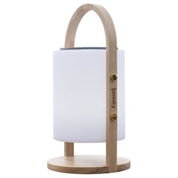 Lampe enceinte bluetooth sans fil - LUMISKY - WOODY PLAY - H37 cm - Poignée bois - LED blanc et multicolore dimmable Lampe enceinte bluetooth sans fil - LUMISKY - WOODY PLAY - H37 cm - Poignée bois - LED blanc et multicolore dimmable