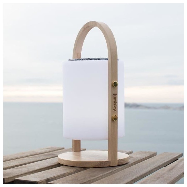 Lampe enceinte bluetooth sans fil - LUMISKY - WOODY PLAY - H37 cm - Poignée bois - LED blanc et multicolore dimmable Lampe enceinte bluetooth sans fil - LUMISKY - WOODY PLAY - H37 cm - Poignée bois - LED blanc et multicolore dimmable