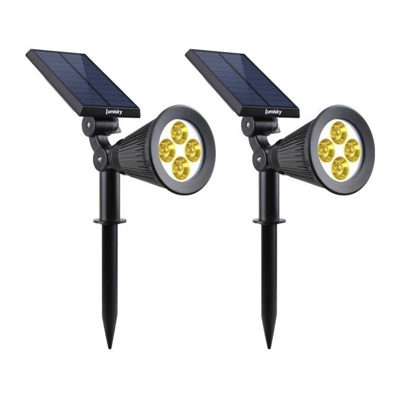 Lot de 2 projecteurs solaires a LED Spiky - LUMI JARDIN - 200 Lumens -
