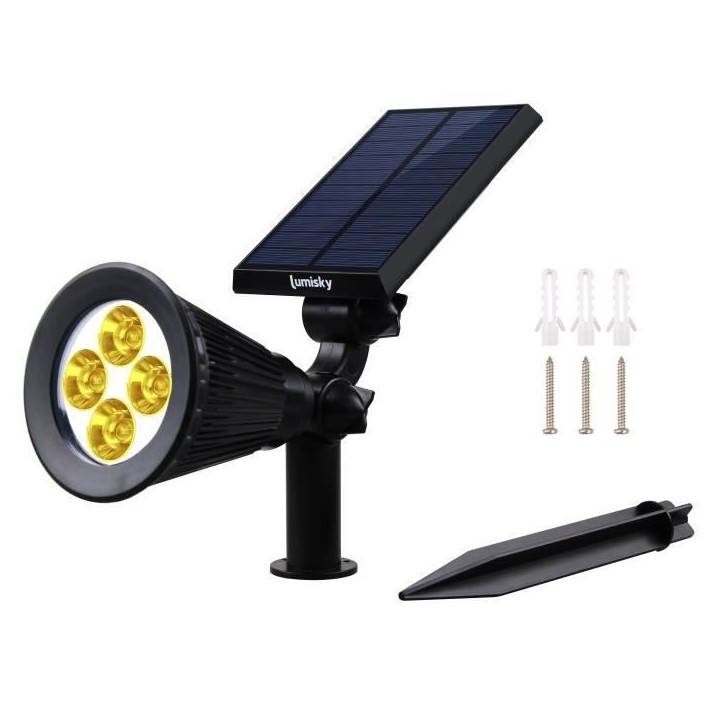 Lot de 2 projecteurs solaires a LED Spiky - LUMI JARDIN - 200 Lumens - Blanc chaud - Etanche - 34 cm Lot de 2 projecteurs solaires a LED Spiky - LUMI JARDIN - 200 Lumens - Blanc chaud - Etanche - 34 cm