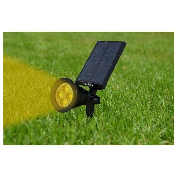 Lot de 2 projecteurs solaires a LED Spiky - LUMI JARDIN - 200 Lumens - Blanc chaud - Etanche - 34 cm Lot de 2 projecteurs solaires a LED Spiky - LUMI JARDIN - 200 Lumens - Blanc chaud - Etanche - 34 cm
