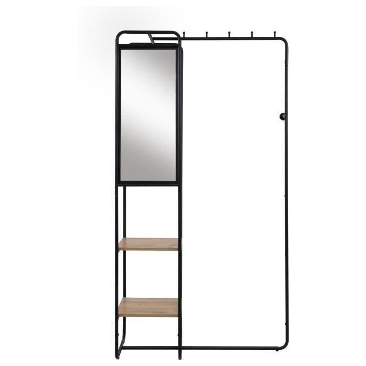 Meuble d'entrée - LUTON - Structure métallique - Noir / Chëne artisan - 100 x 185 x 37 cm - 2 étageres - 1 miroir Meuble d'entrée - LUTON - Structure métallique - Noir / Chëne artisan - 100 x 185 x 37 cm - 2 étageres - 1 miroir