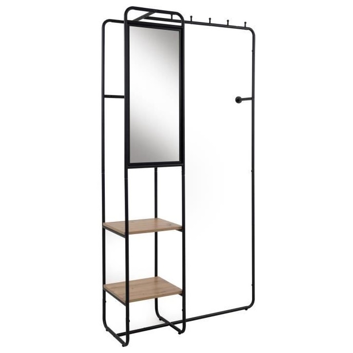 Meuble d'entrée - LUTON - Structure métallique - Noir / Chëne artisan - 100 x 185 x 37 cm - 2 étageres - 1 miroir Meuble d'entrée - LUTON - Structure métallique - Noir / Chëne artisan - 100 x 185 x 37 cm - 2 étageres - 1 miroir