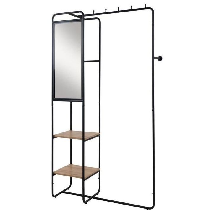 Meuble d'entrée - LUTON - Structure métallique - Noir / Chëne artisan - 100 x 185 x 37 cm - 2 étageres - 1 miroir Meuble d'entrée - LUTON - Structure métallique - Noir / Chëne artisan - 100 x 185 x 37 cm - 2 étageres - 1 miroir