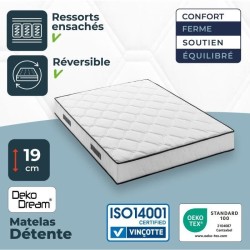 Matelas 140 x 200 cm - Hauteur 19 cm - 580 ressorts ensachés - 7 zone