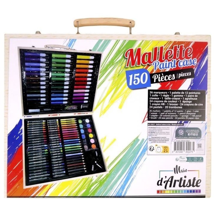 Mallette de dessin - MAIN D'ARTISTE - 150 Pieces - Loisir Créatif - Des 5 ans Mallette de dessin - MAIN D'ARTISTE - 150 Pieces - Loisir Créatif - Des 5 ans
