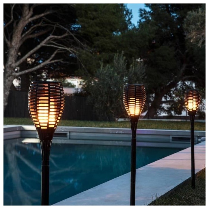 Torche solaire Maity Sun - Effet flamme - LED - H 80 cm - Blanc chaud - LUMI JARDIN