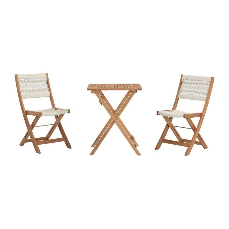 Set bistrot pliable en bois d'acacia FSC avec tressage en corde beige Set bistrot pliable en bois d'acacia FSC avec tressage en corde beige